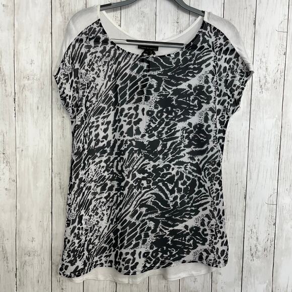 Jeans By Buffalo Short Sleeve Black Leopard Animal Print Sheer Light Blouse - Picture 1 of 9